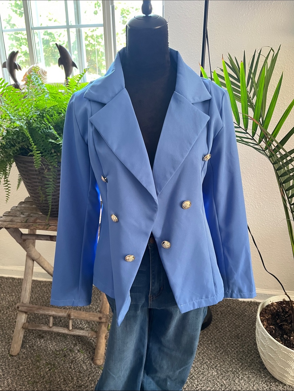 Classic Double-Breasted Blue Women's Blazer